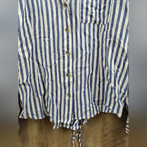 Pilcro And The Letterpress Striped Button Up Tie Back Blouse Size 12 - Picture 10 of 12